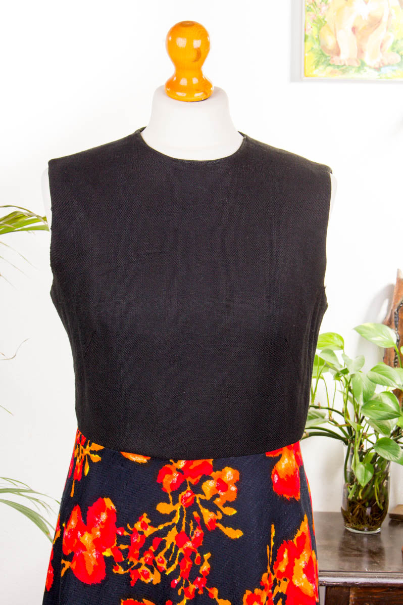 Vintage Maxikleid schwarz orange