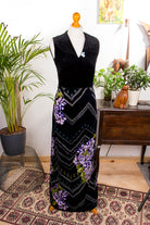 Maxikleid schwarz bunt Samt