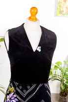 Maxikleid schwarz bunt Samt