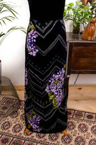 Maxikleid schwarz bunt Samt