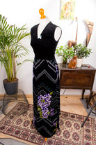 Maxikleid schwarz bunt Samt