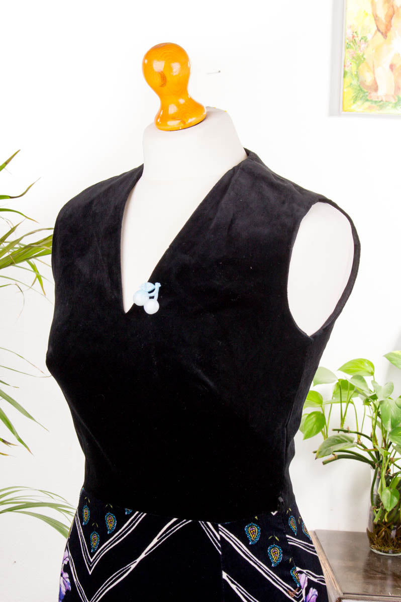 Maxikleid schwarz bunt Samt