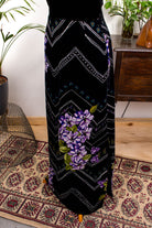 Maxikleid schwarz bunt Samt