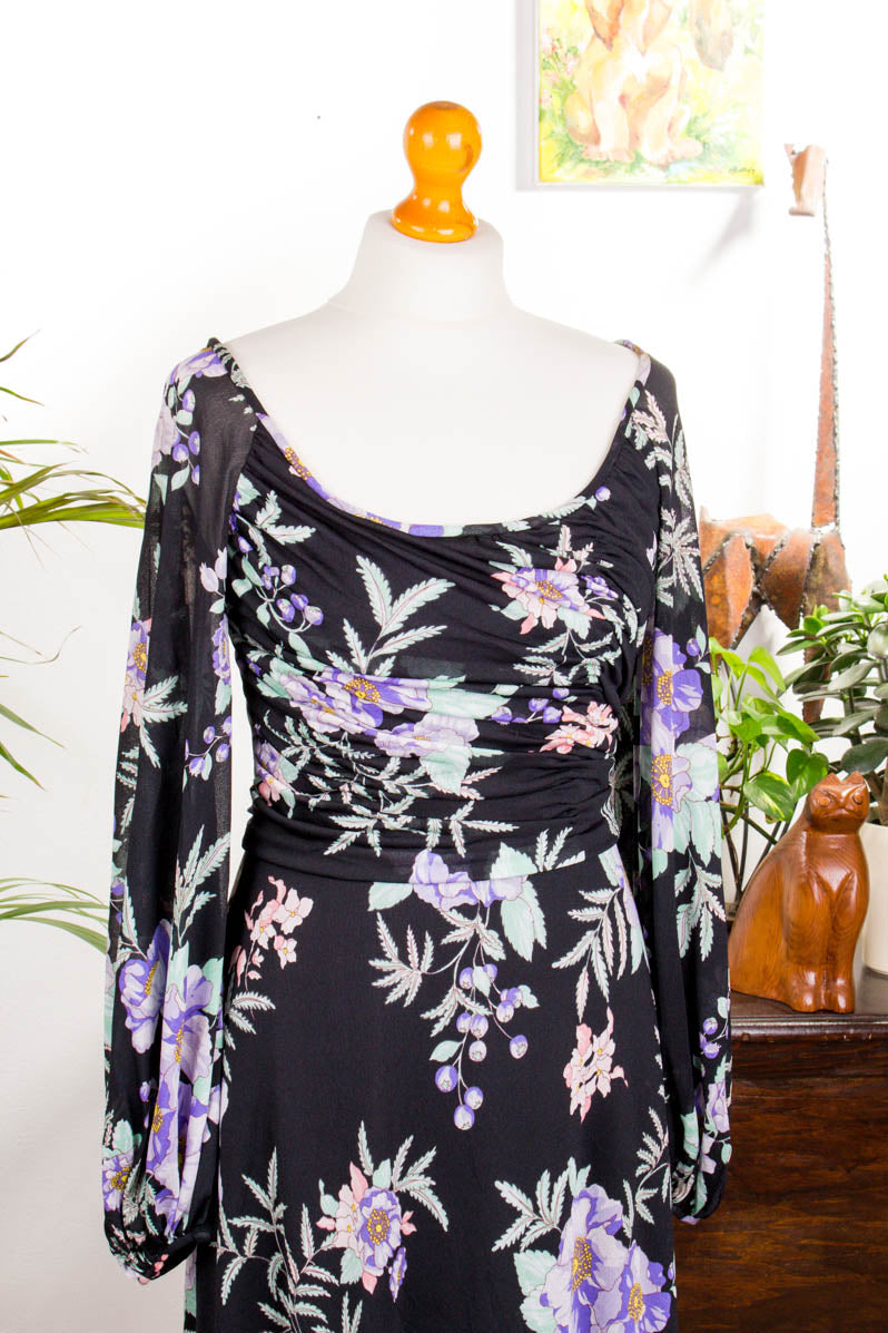 Maxikleid schwarz bunt Blumen
