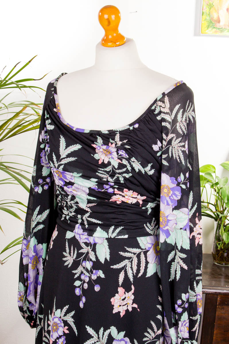 Maxikleid schwarz bunt Blumen