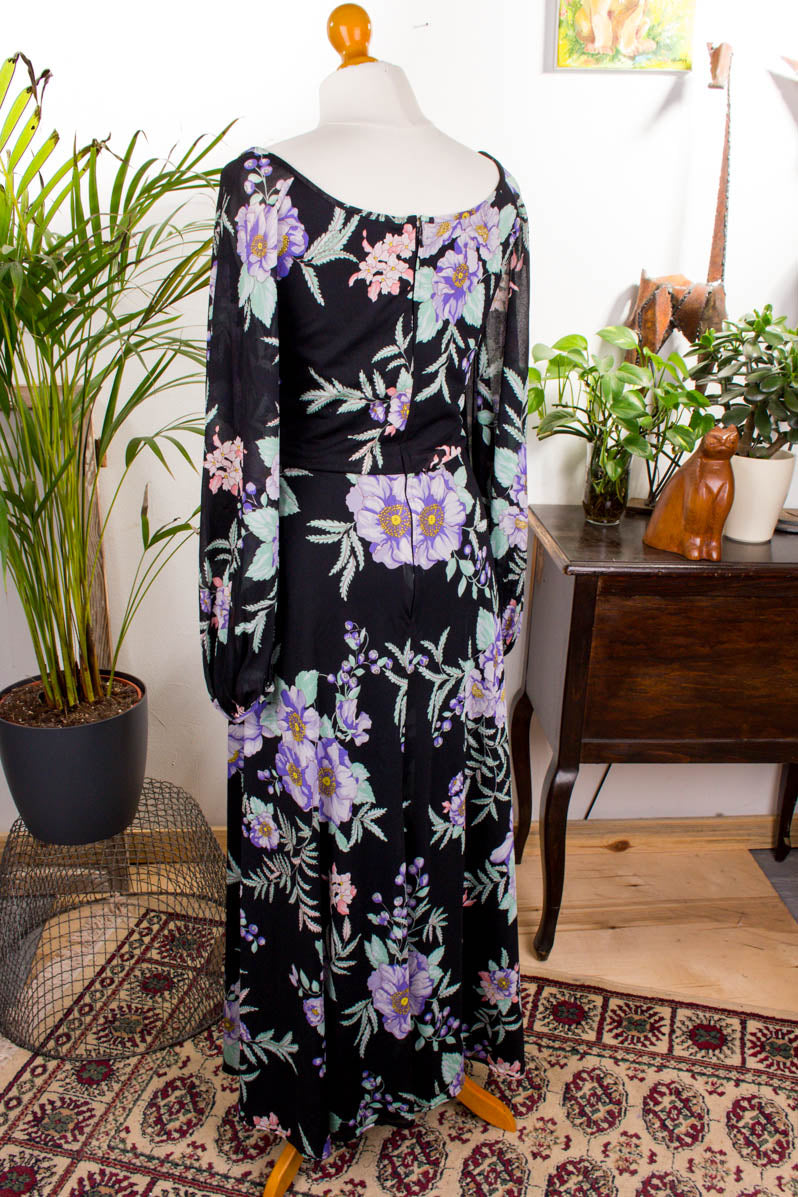Maxikleid schwarz bunt Blumen