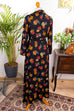 Boho Loungekleid schwarz bunt Blumen 60er 70er Boho bunt Frau Hippie M 40-42 real-boho S 36-38 Schlager schwarz Special vintageberlin.de