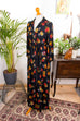 Boho Loungekleid schwarz bunt Blumen 60er 70er Boho bunt Frau Hippie M 40-42 real-boho S 36-38 Schlager schwarz Special vintageberlin.de