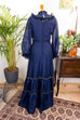 nostalgisches Maxikleid blau Chiffon 70er blau Boho Frau Gothic S 36-38 Schlager viktorianisch vintageberlin.de