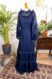 nostalgisches Maxikleid blau Chiffon 70er blau Boho Frau Gothic S 36-38 Schlager viktorianisch vintageberlin.de