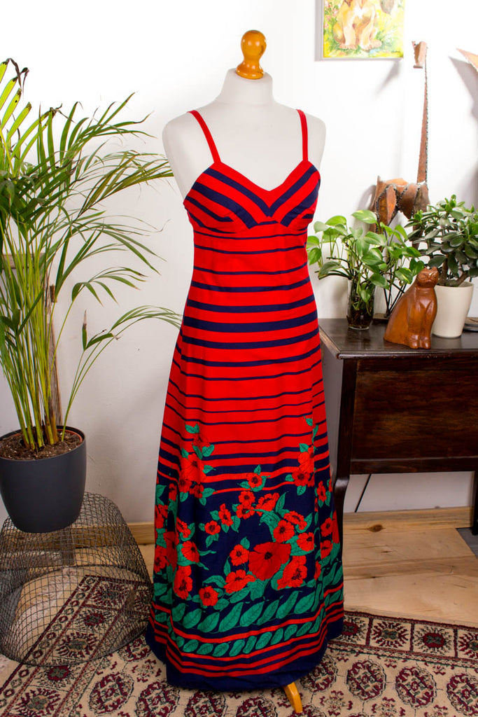 Hippiekleid blau rot Mohnblumen
