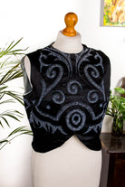Art Deco Top schwarz bestickt