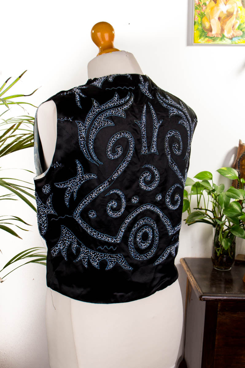 Art Deco Top schwarz bestickt
