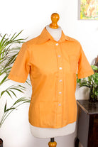 70s Disco Hemd Bluse orange Megakragen