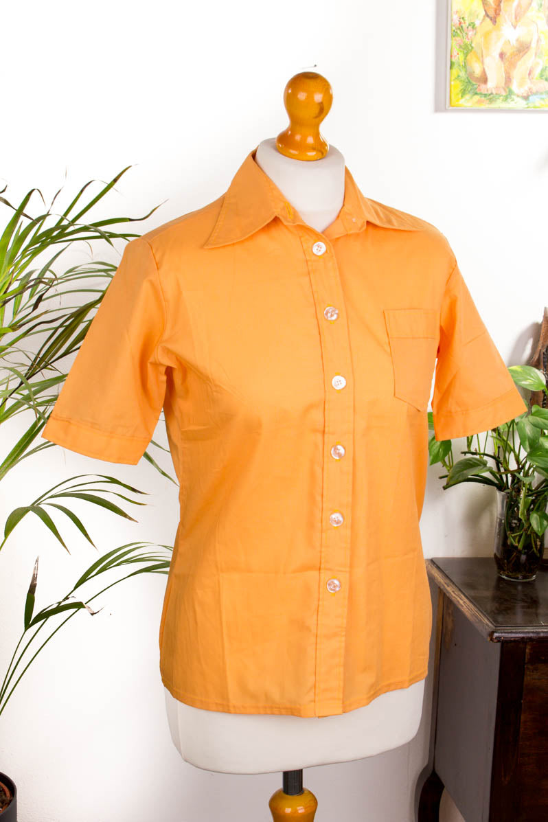 70s Disco Hemd Bluse orange Megakragen