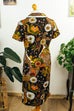 Vintage Schlagerkleid braun Muster 70er braun bunt Disco Frau M 40-42 real-disco Schlager vintageberlin.de