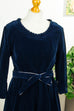 festliches Samtkleid blau 50er Abendmode blau Frau M 40-42 real-rockabilly Rockabilly Special vintageberlin.de