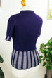Vintage Stretch Stricktop blau Streifen 60er 70er blau Disco Frau M 40-42 real-disco Rockabilly S 36-38 Schlager vintageberlin.de