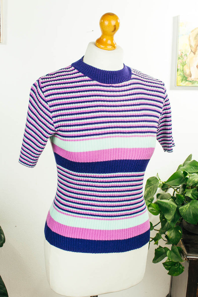 Vintage Stretch Stricktop bunt Streifen Default Title 60er 70er bunt Disco Frau M 40-42 real-disco Rockabilly S 36-38 Schlager vintageberlin.de