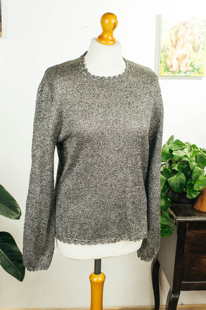 Vintage Stricktop silber Glitzer Default Title 60er 70er Disco Frau M 40-42 real-disco Rockabilly Schlager silber vintageberlin.de
