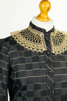 70er Disco Bluse schwarz Gold