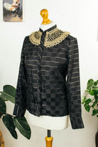 70er Disco Bluse schwarz Gold