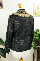 70er Disco Bluse schwarz Gold