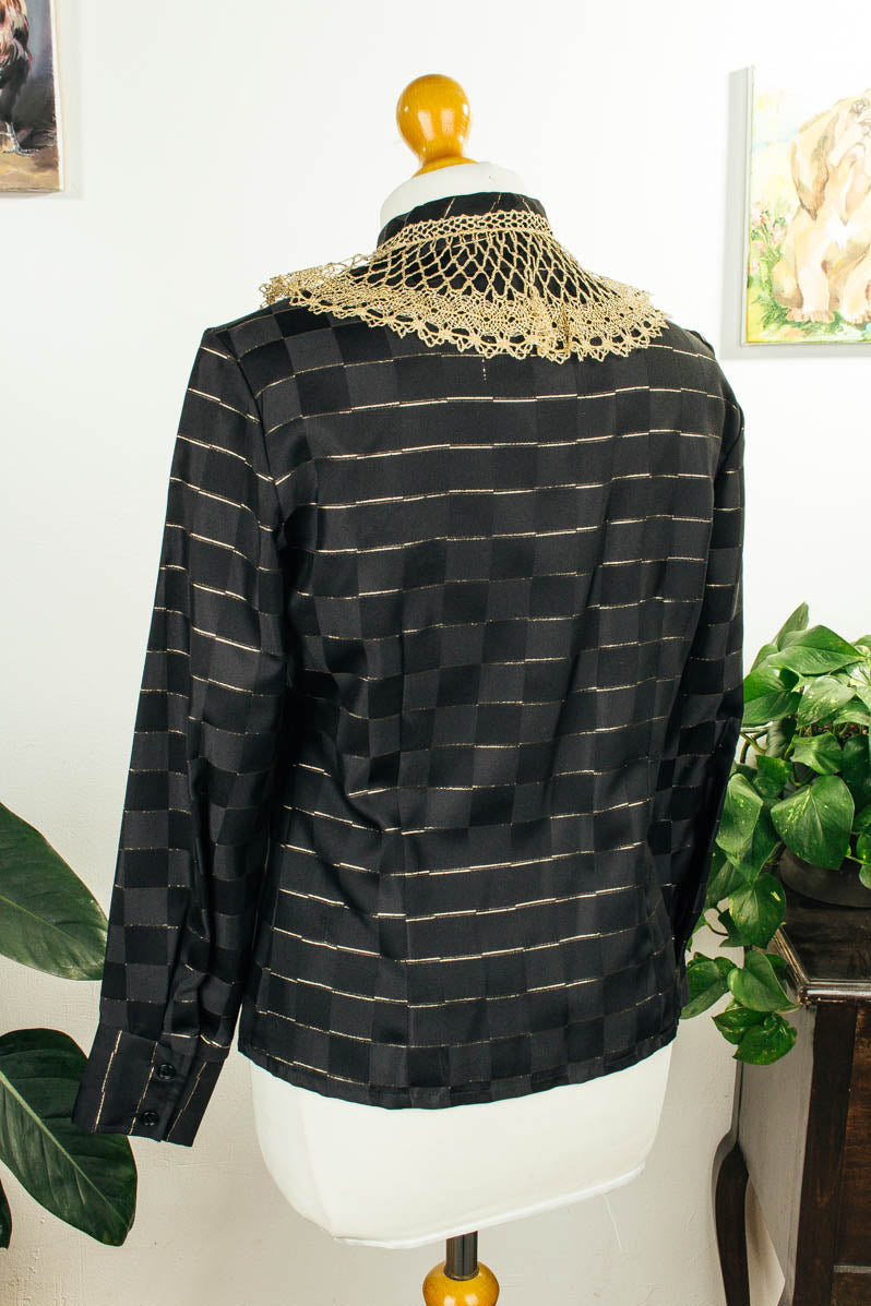 70er Disco Bluse schwarz Gold