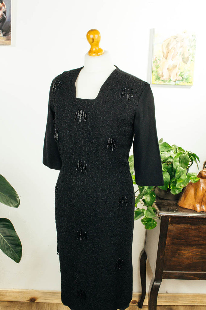 Vintage Abendkleid schwarz + Perlen Default Title 50er 60er Abendmode Frau M 40-42 Rockabilly schwarz Special vintageberlin.de