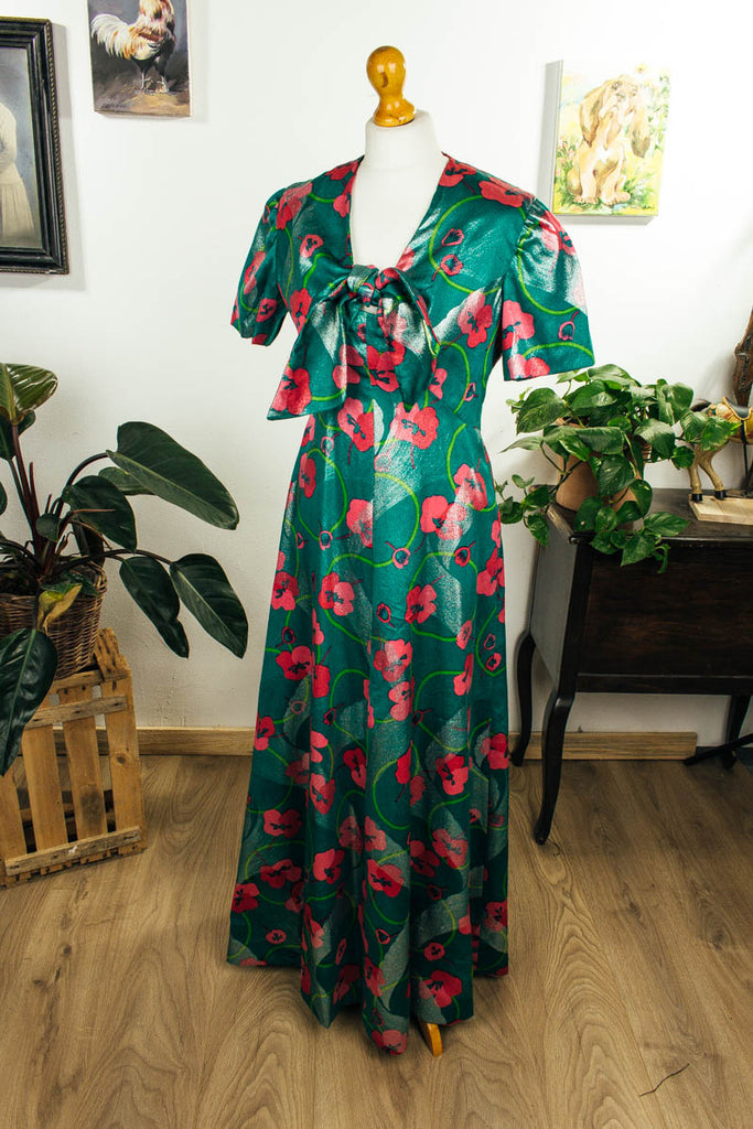 Hippie Maxikleid grün pink Glitzer Default Title 60er 70er Abendmode Boho bunt Frau grün Hippie M 40-42 real-boho S 36-38 Schlager silber Special vintageberlin.de