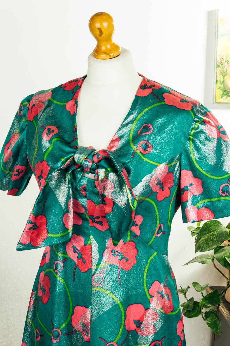 Hippie Maxikleid grün pink Glitzer
