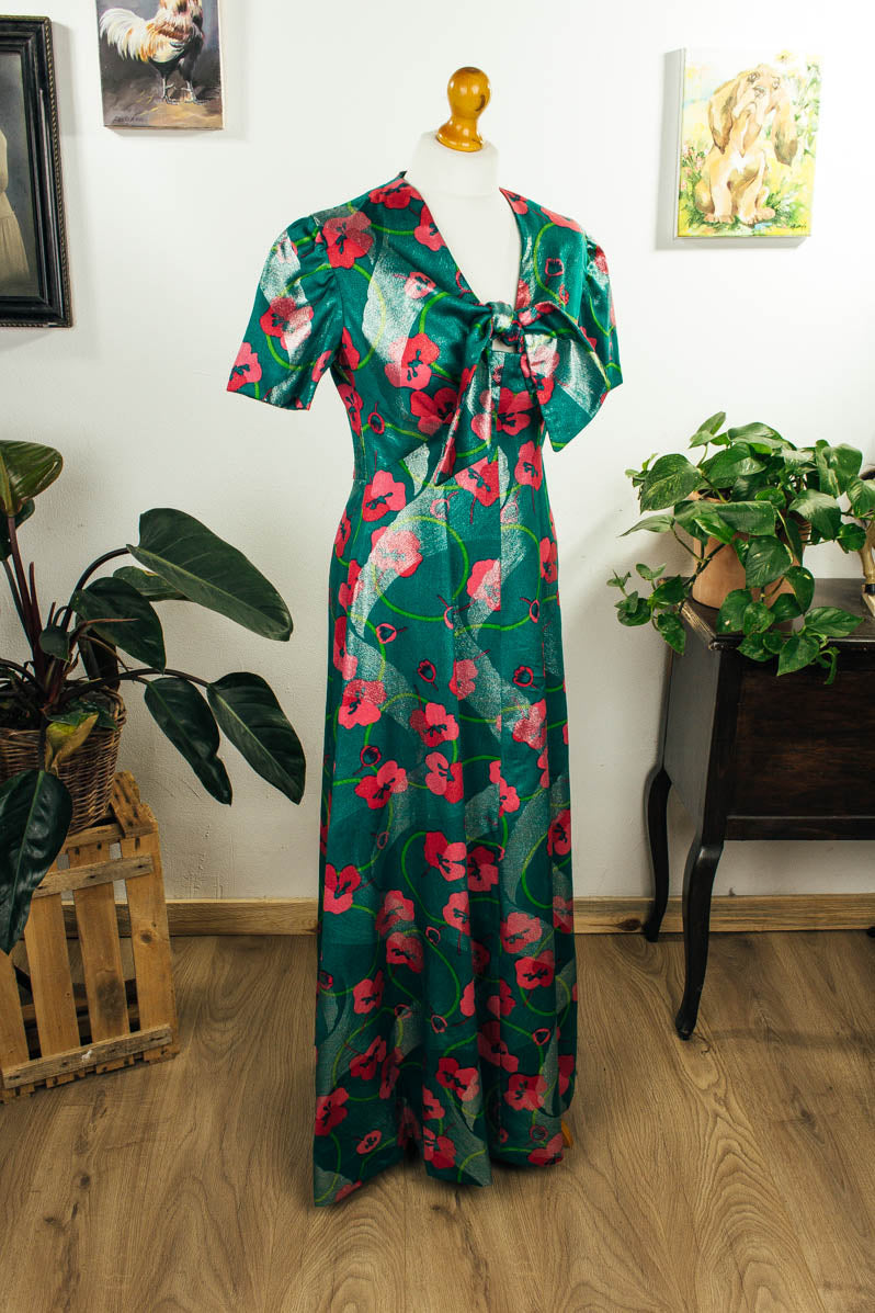 Hippie Maxikleid grün pink Glitzer