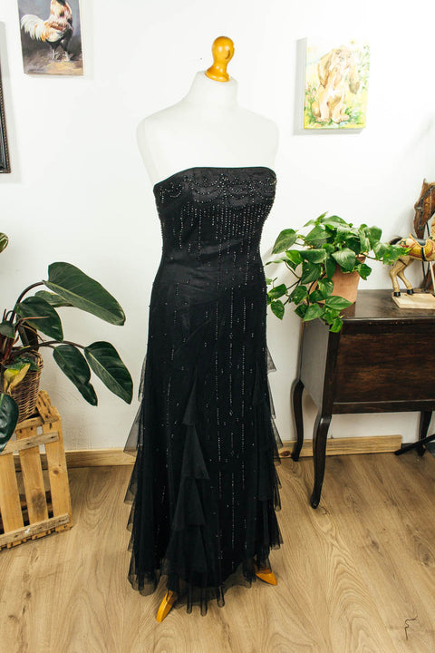 Fishtail Abendkleid schwarz Tüll