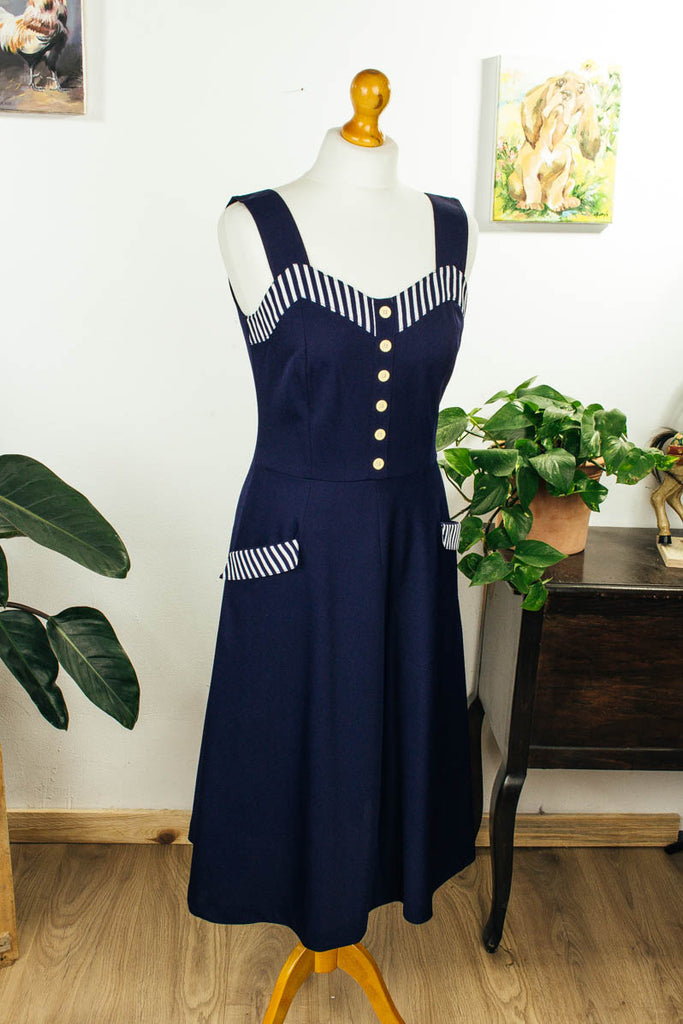 70er Schlagerkleid blau Streifen Default Title 70er blau Disco Frau M 40-42 Rockabilly S 36-38 Schlager Special vintageberlin.de