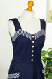 70er Schlagerkleid blau Streifen 70er blau Disco Frau M 40-42 Rockabilly S 36-38 Schlager Special vintageberlin.de