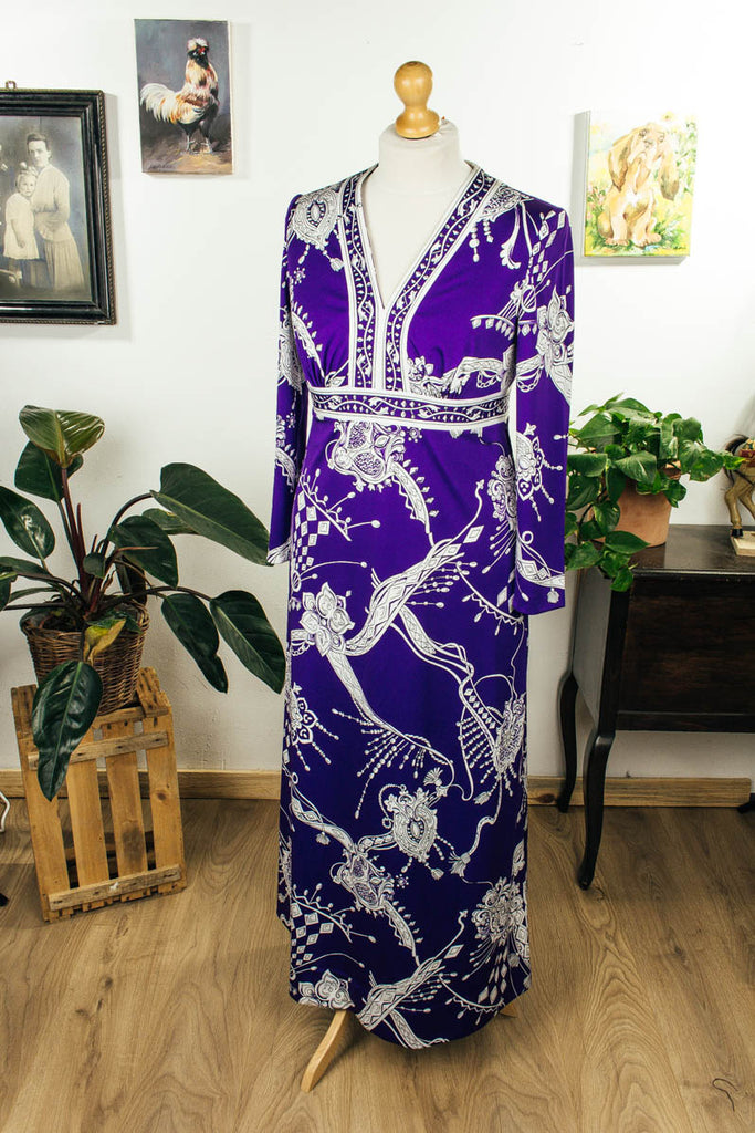70er Jahre Abendkleid lila Boho Default Title 70er Abendmode Boho bunt Frau Hippie lila M 40-42 real-boho Schlager Special weiß vintageberlin.de