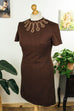 60s Schlagerkleid braun bestickt 60er 70er Boho braun Disco Frau L 44-46 real-disco Rockabilly Schlager Special vintageberlin.de