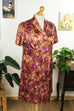 Vintage Satin Blümchenkleid bunt 60er 70er bunt Disco Frau L 44-46 lila Schlager vintageberlin.de