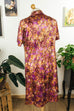 Vintage Satin Blümchenkleid bunt 60er 70er bunt Disco Frau L 44-46 lila Schlager vintageberlin.de