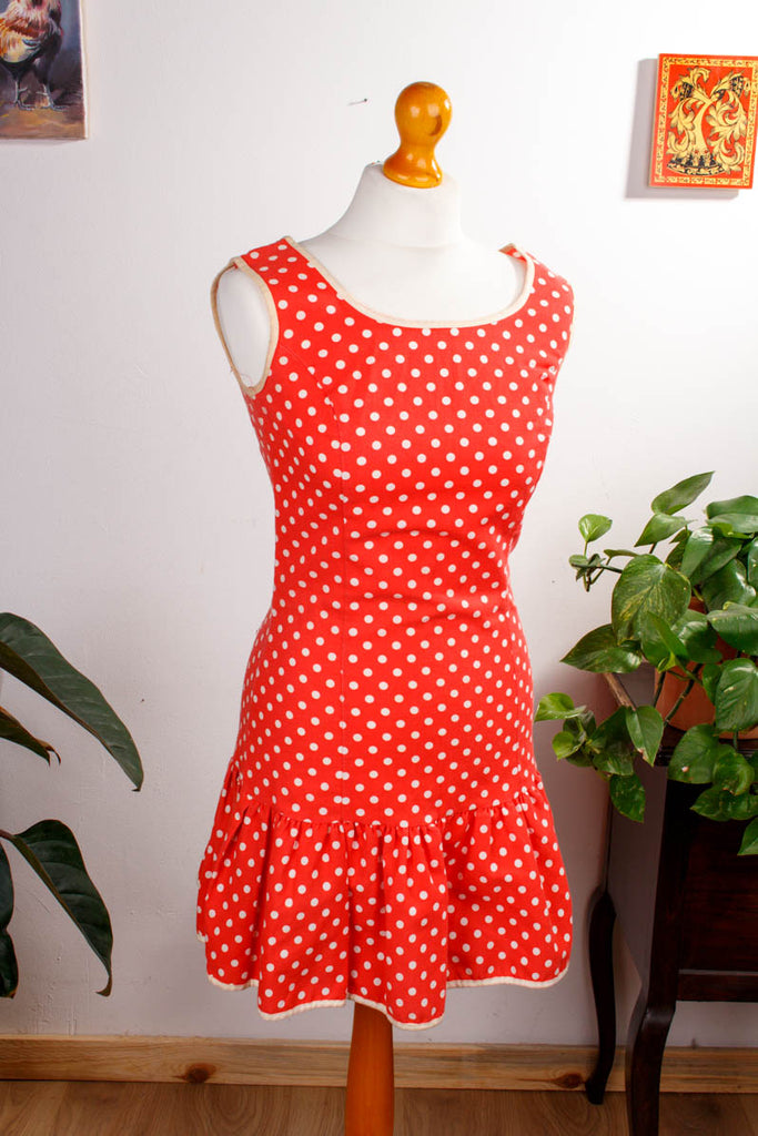 Minikleid rot Punkte Default Title 60er 70er Boho Disco Frau Hippie orange real-disco rot S 36-38 Schlager Special vintageberlin.de