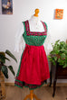 Vintage Dirndl rot grün+Bluse+Schürze 60er 70er bunt Dirndl Frau grün rot S 36-38 Special vintageberlin.de