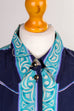 Vintage Cupro Bluse Muster 90er blau bunt Frau M 40-42 Special vintageberlin.de