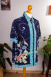 Vintage Cupro Bluse Muster 90er blau bunt Frau M 40-42 Special vintageberlin.de