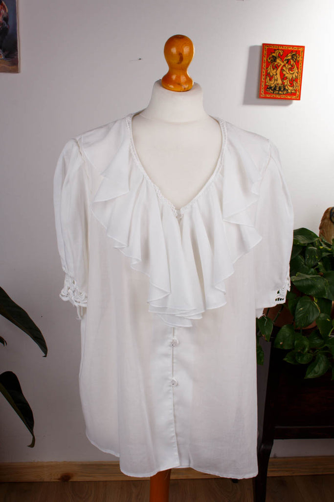 Chiffon Bluse weiß Rüschen