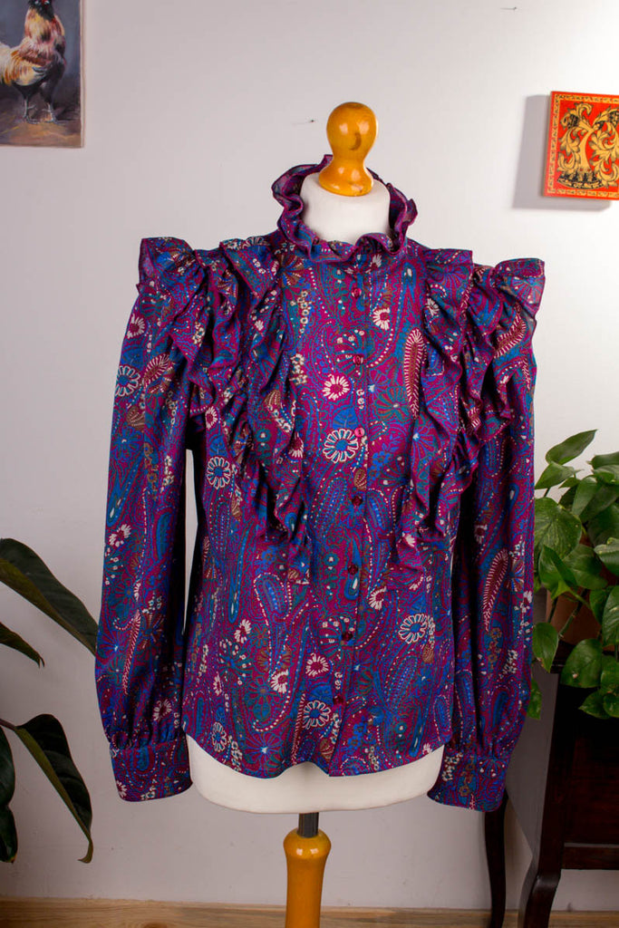 Rüschenbluse lila Muster