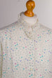 80s Rüschenbluse weiß Blümchen 80er bunt Frau L 44-46 Sekretärin weiß vintageberlin.de