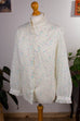 80s Rüschenbluse weiß Blümchen 80er bunt Frau L 44-46 Sekretärin weiß vintageberlin.de