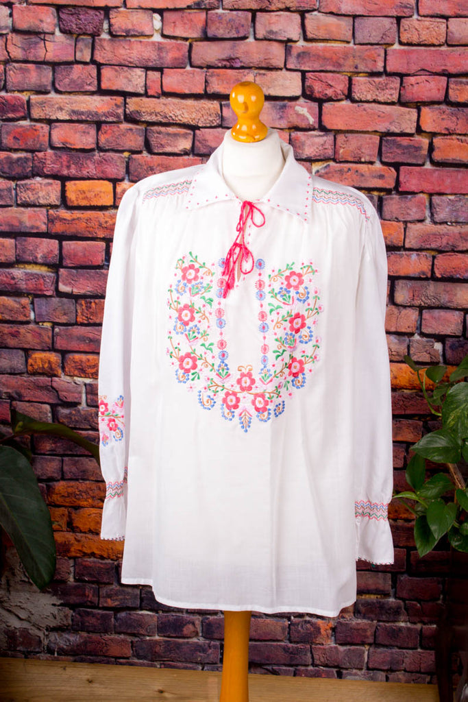 Boho Hippiebluse weiß bestickt Unisex Default Title 60er 70er Boho bunt Frau Hippie L 44-46 M 48-50 real-boho Special weiß vintageberlin.de