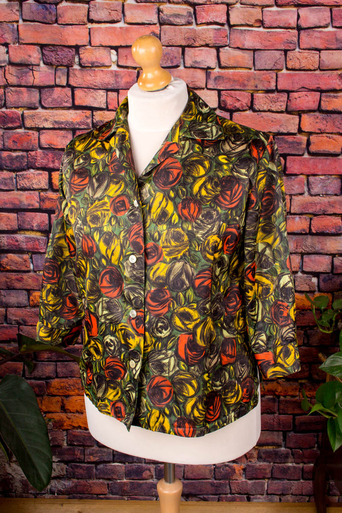 50s Blusenjacke Blumenmuster Default Title 50er 60er bunt Frau M 40-42 real-rockabilly Rockabilly Sekretärin Special vintageberlin.de