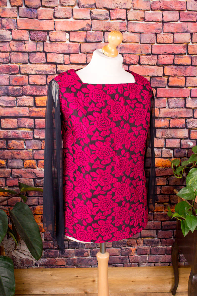 60s Brokat Top + Chiffonärmel